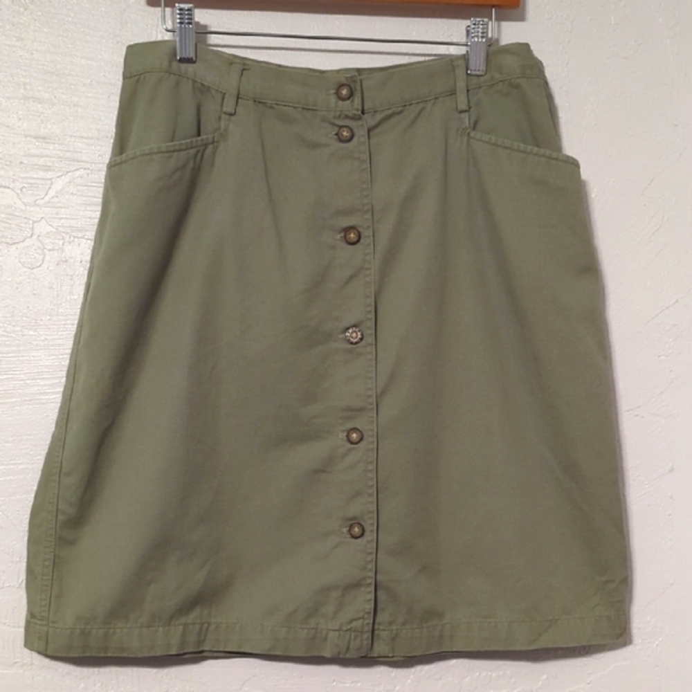 Vintage 100% Cotton Army Green Button Granola Girl Indie Grunge Fall Mini Skirt